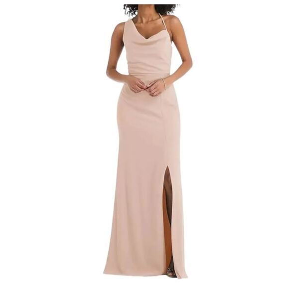 NEW‎ After Six Women's Crepe One Shoulder Draped Cowl Neck Maxi Dress Size 6 Reg - Picture 1 of 16